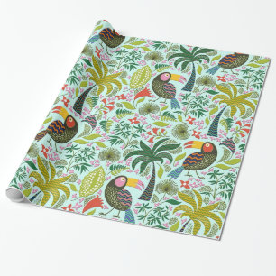Papier Cadeau Joli Oiseaux Exotiques Colorés Et Fleurs Motif