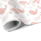 Papier Cadeau Joli Oiseaux Roses Sur Les Enfants Blancs (Coin rond)