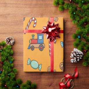 Papier Cadeau Joli ours en peluche de Noël et train jouet