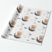 Joli ours en peluche sur fond blanc lune