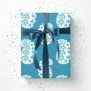 Papier Cadeau Joli Paisley en vert et aigue-marine