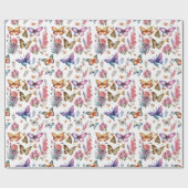 Papier Cadeau Joli papillon d'aquarelle Motif de jardin fleuri (Plat)