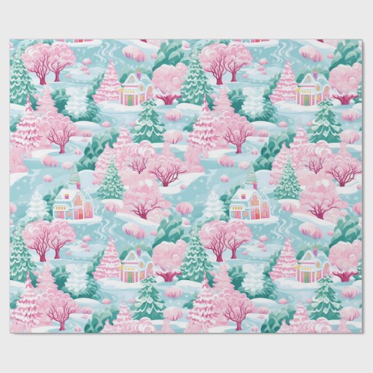 Papier Cadeau Joli Pastel rose Enchanted Forêt Noël (Plat)