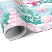 Papier Cadeau Joli Pastel rose Enchanted Forêt Noël (Coin rond)