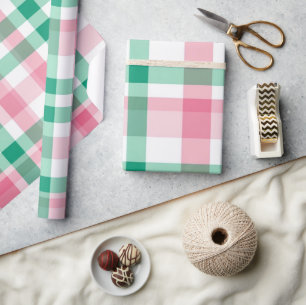 Papier Cadeau Joli Pastel Rose Et Vert Plaid
