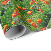 Papier Cadeau Joli pavot orange (Coin rond)