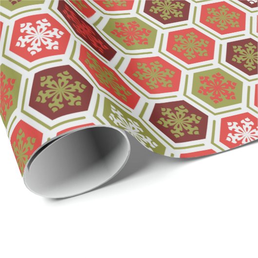 Papier Cadeau joli peigne rouge vert honeycoma flocons cadeau en (Coin rond)