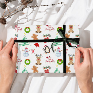 Papier Cadeau Joli Père Noël de Noël Bonhomme de neige Manchot R