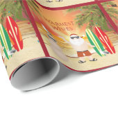 Papier Cadeau Joli Père Noël et Surfboards Plage Surf Noël (Coin rond)