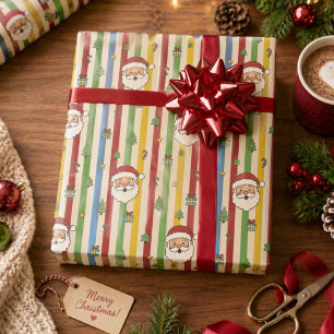 Papier Cadeau Joli Père Noël rayé Noël