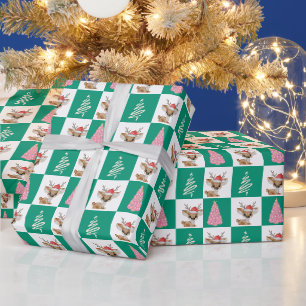 Papier Cadeau Joli père Noël rennes Joyeux Noël arbre fête
