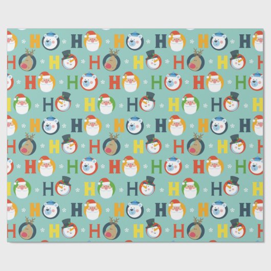 Papier Cadeau Joli Père Noël Snowman Ho Ho Typographie Noël (Plat)