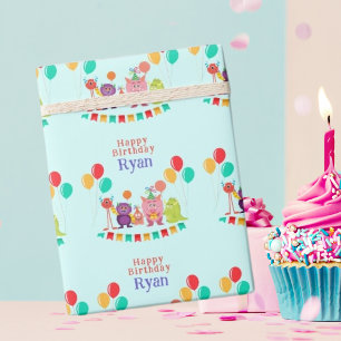 Papier Cadeau Joli petit monstre dessin animé fête d'anniversair