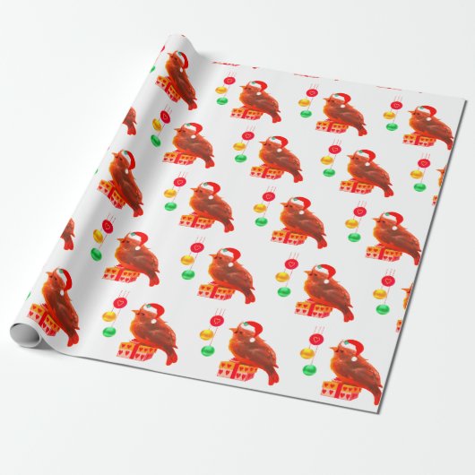 Papier Cadeau Joli petit oiseau de Noël (Déroulé)