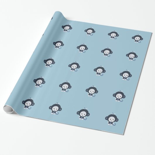 Papier Cadeau Joli petit singe bleu (Déroulé)
