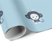 Papier Cadeau Joli petit singe bleu (Coin rond)