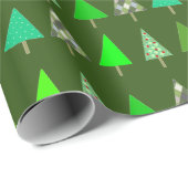 Papier Cadeau Joli Petit Vert Noël Arbres Fête Enveloppement P (Coin rond)