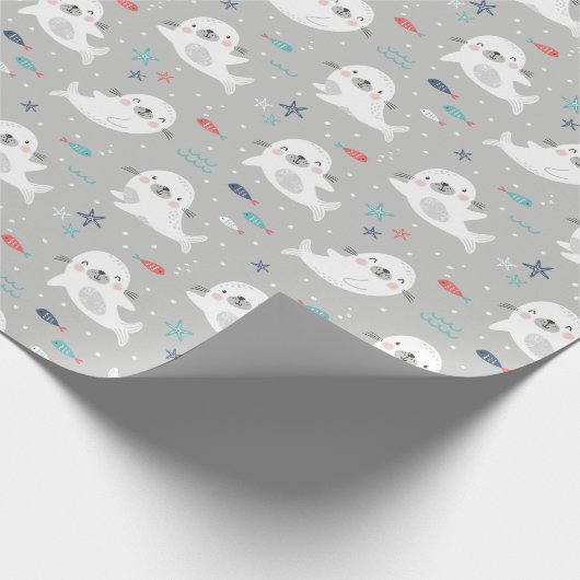 Papier Cadeau Joli phoques gris clair (Coin)