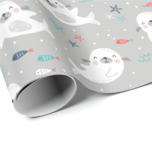 Papier Cadeau Joli phoques gris clair