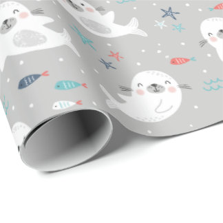 Papier Cadeau Joli phoques gris clair