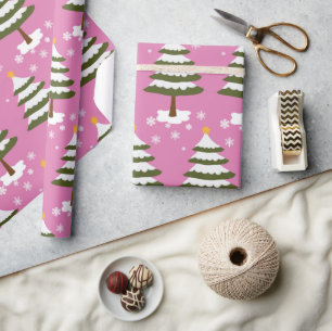 Papier Cadeau Joli Pink & SnowTrees Bois Noël