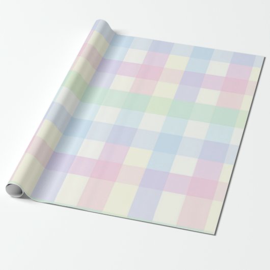 Papier Cadeau Joli Plaid Pastel Rose Vert Jaune Bleu Violet (Déroulé)