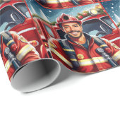 Papier Cadeau Joli pompier hispanique Noël (Coin rond)