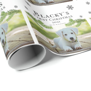 Papier Cadeau Joli premier Noël au pin Chien toutou Photo