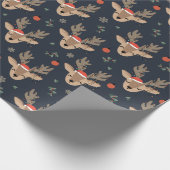 Papier Cadeau Joli renne aux lumières Noël sur le bleu (Coin)