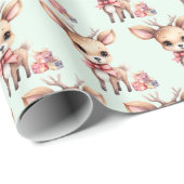 Papier Cadeau Joli renne de Noël avec Motif cadeaux de vacances (Coin rond)