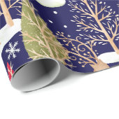 Papier Cadeau Joli rennes sapins bleus (Coin rond)