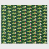 Papier Cadeau Joli requin à Santa Hat Vacances vertes Noël (Plat)