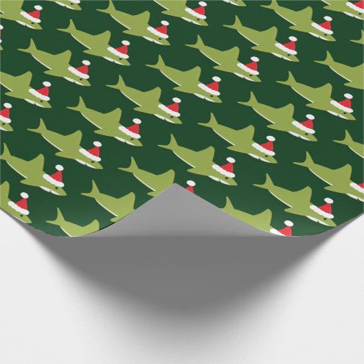 Papier Cadeau Joli requin à Santa Hat Vacances vertes Noël (Coin)