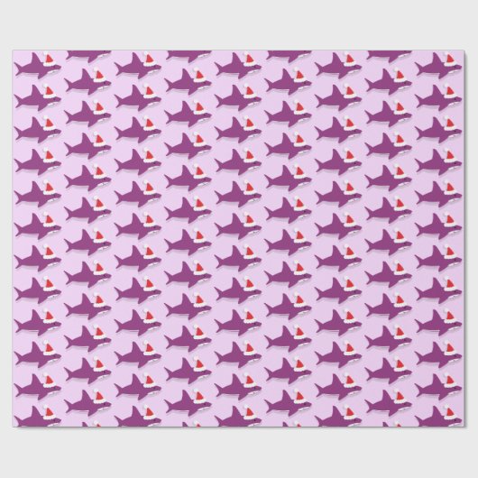 Papier Cadeau Joli requin à Santa Hat Violet Noël de Noël (Plat)