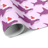 Papier Cadeau Joli requin à Santa Hat Violet Noël de Noël (Coin rond)