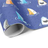 Papier Cadeau Joli requins marrants sur bleu (Coin rond)