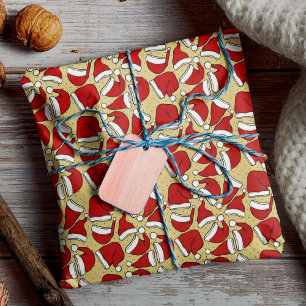 Papier Cadeau Joli rétro jaune vintage santa chapeau motif