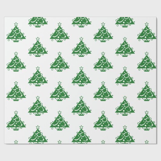 Papier Cadeau Joli Retro vert sapin de Noël Motif sur blanc (Plat)