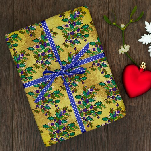 Papier Cadeau Joli rétro vintages feuilles vacances jaune