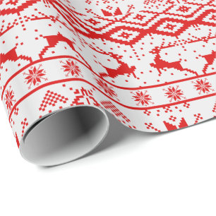 Papier Cadeau Joli Rindeer Rouge Et Snowflakes