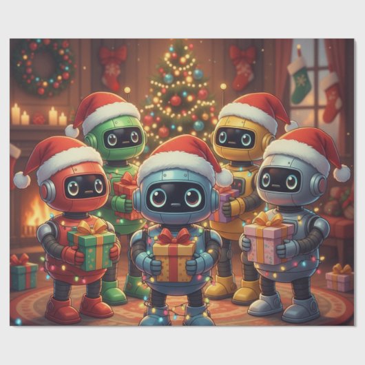 Papier Cadeau Joli Robot Noël Vacances (Plat)