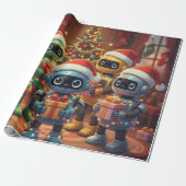 Papier Cadeau Joli Robot Noël Vacances (Déroulé)