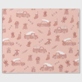 Papier Cadeau Joli Rose de Noël Pink Trucks Motif (Plat)