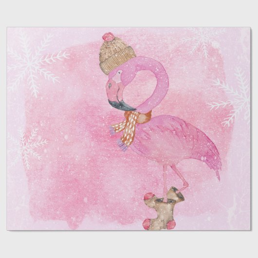 Papier Cadeau Joli rose Noël Flamant rose d'hiver Oiseau (Plat)