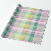 Papier Cadeau Joli rose Vert Plaid Faux Tissu Tissé Look (Déroulé)