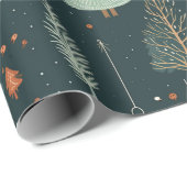 Papier Cadeau Joli Sage Green Winter Woodland Renards Noël (Coin rond)