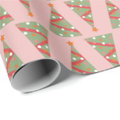 Papier Cadeau Joli sapin de Noël Motif rose vert rouge (Coin rond)