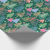 Papier Cadeau Joli sapin de Noël Motif vert bleu rose rouge (Coin)