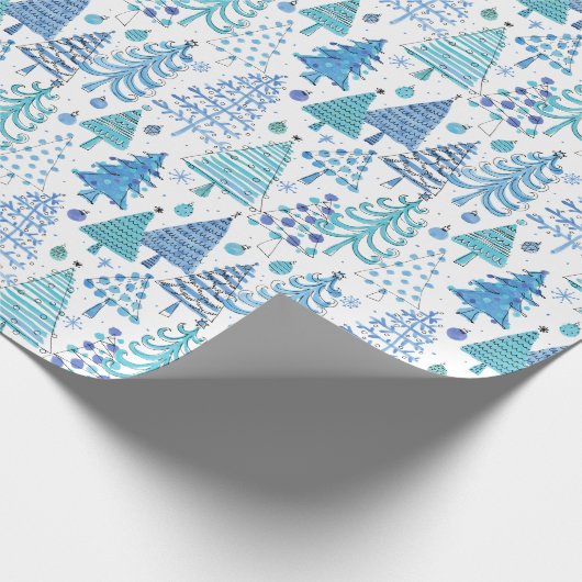 Papier Cadeau Joli sapin de Noël Motif vert bleu Turquoise (Coin)
