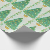 Papier Cadeau Joli sapin de Noël rétro or blanc étoiles (Coin)